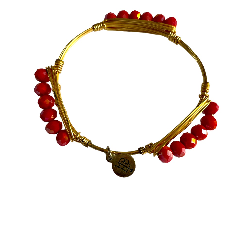Bourbon And Bow Ties Bangle Bracelet In Gold Tone & Red. Bundle Available.